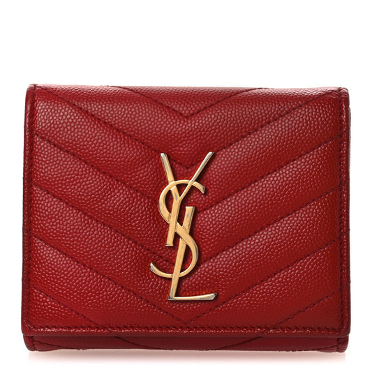 Saint Laurent Grain De Poudre Matelasse Chevron Monogram Compact Wallet Red