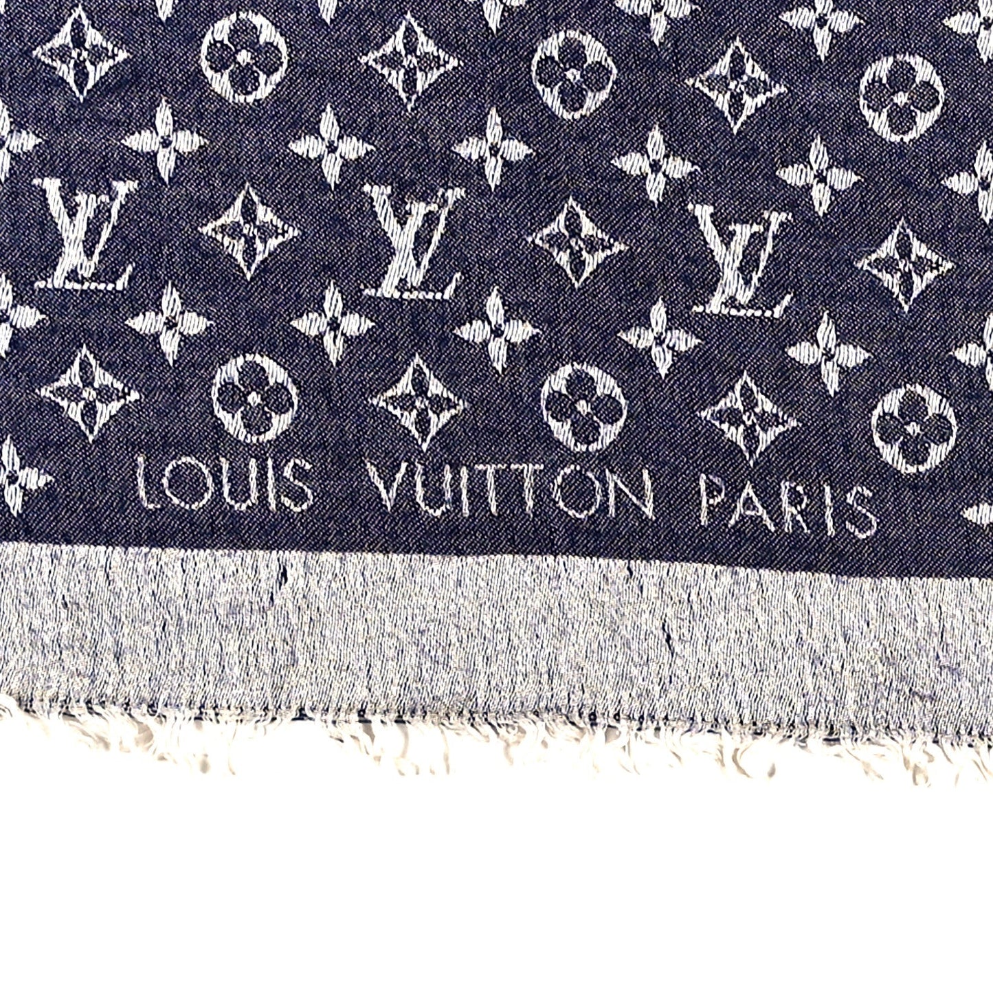 Louis Vuitton Silk Wool Monogram Denim Shawl Blue