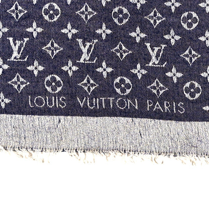 Louis Vuitton Silk Wool Monogram Denim Shawl Blue