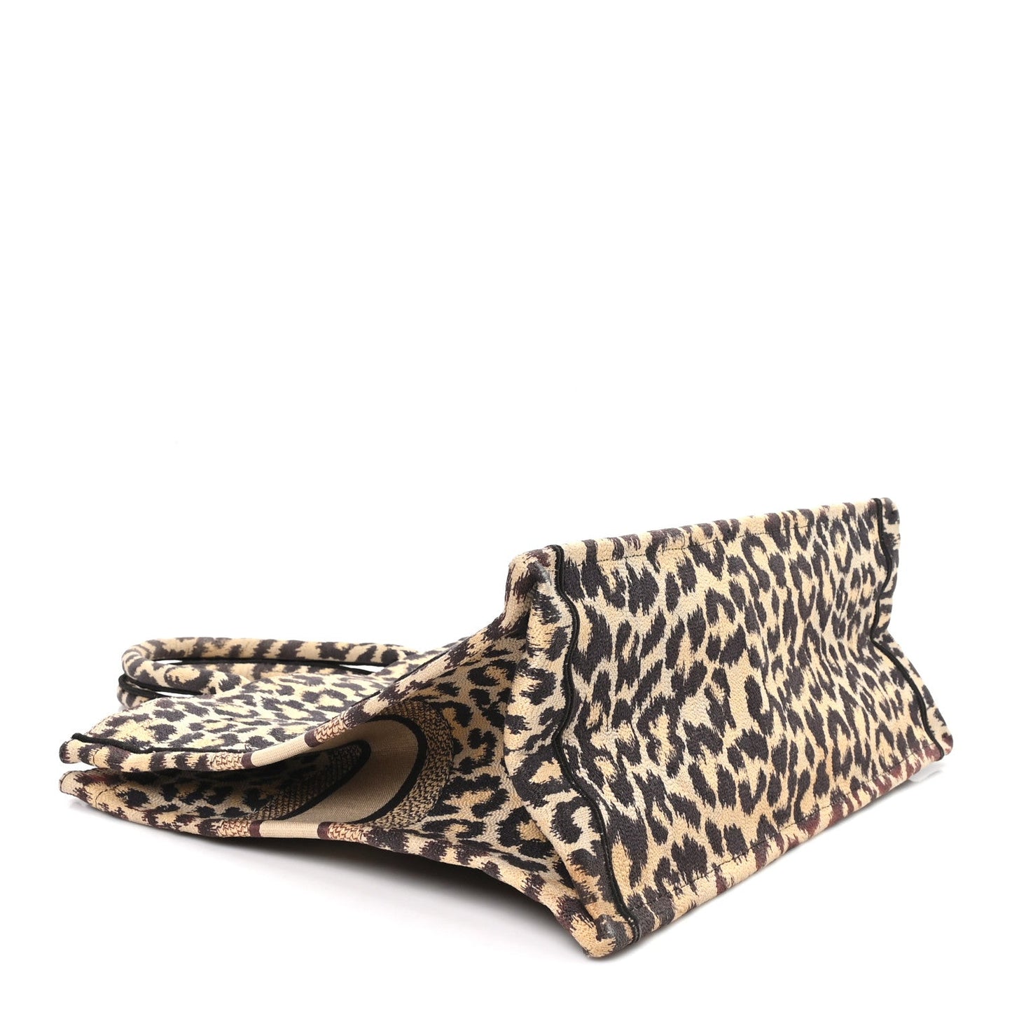 Christian Dior Canvas Mizza Embroidered Large Leopard Book Tote Beige