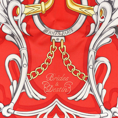 Hermes Silk Brides Et Destin Scarf 90 Rouge Gris Argent White