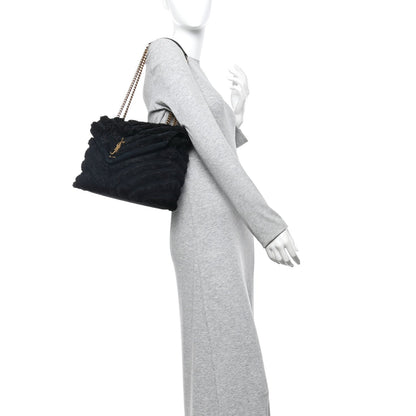 Saint Laurent Shearling Y Quilted Monogram Medium Loulou Chain Satchel Black