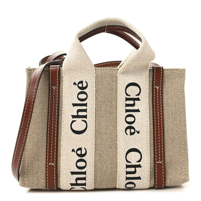 Chloe Cotton Calfskin Mini Woody Ribbon Tote With Strap White Brown