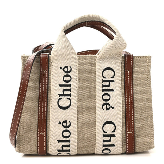 Chloe Cotton Calfskin Mini Woody Ribbon Tote With Strap White Brown