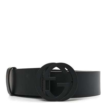Gucci Selleria Calfskin Monochrome Interlocking G 37mm Belt 80 32 Black