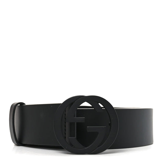 Gucci Selleria Calfskin Monochrome Interlocking G 37mm Belt 80 32 Black