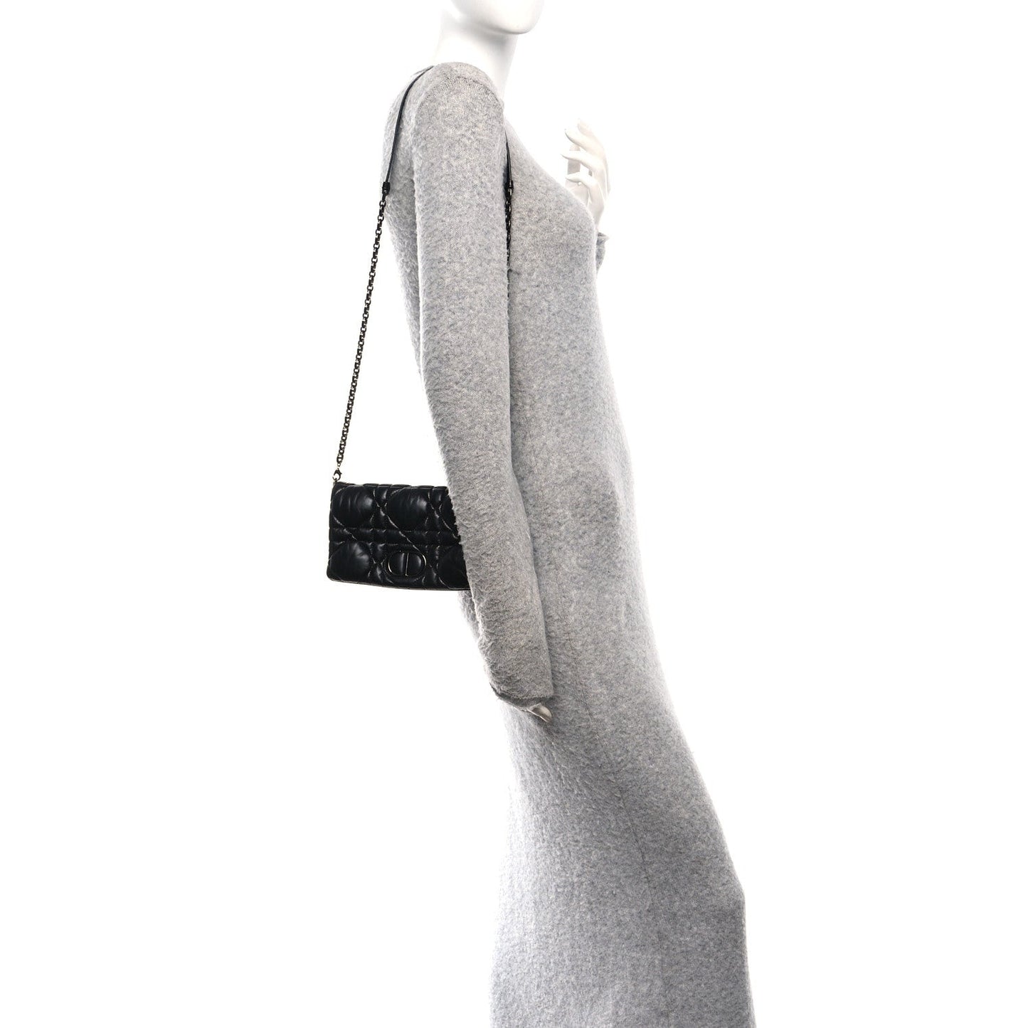 Christian Dior Calfskin Macrocannage Mini Caro Bag Black