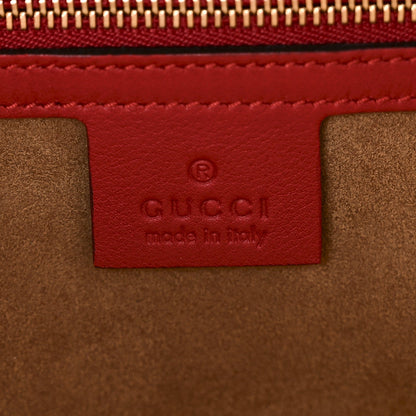 Gucci GG Supreme Monogram Calfskin Medium Padlock Top Handle Bag Beige Hibiscus Red New Rosette
