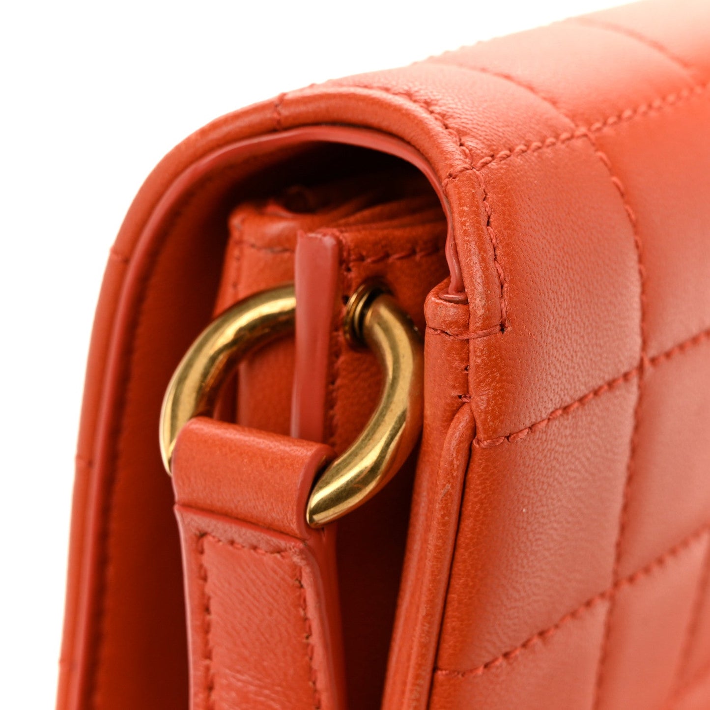 Saint Laurent Lambskin Carre Quilted Le Maillon Satchel Orange