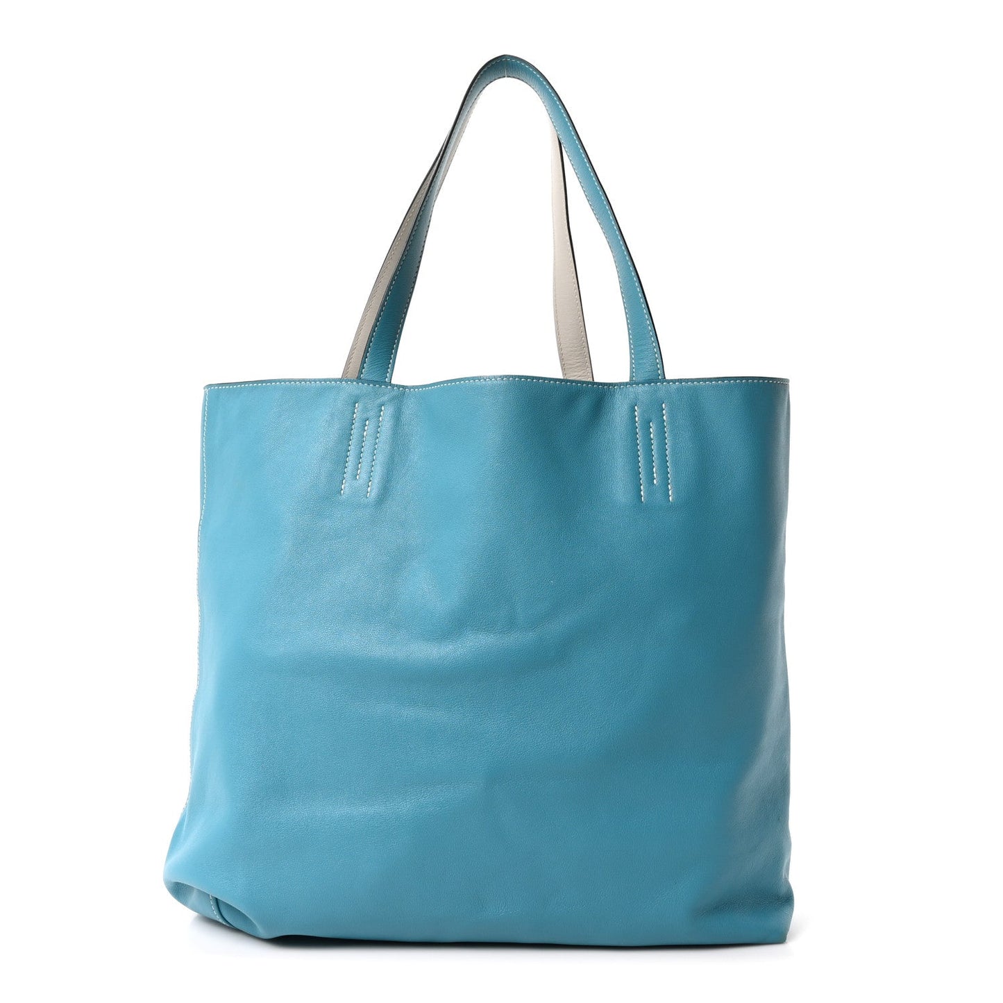 Hermes Veau Sikkim Double Sens 36 Reversible Tote Turquoise Gris Perle