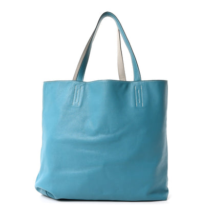 Hermes Veau Sikkim Double Sens 36 Reversible Tote Turquoise Gris Perle
