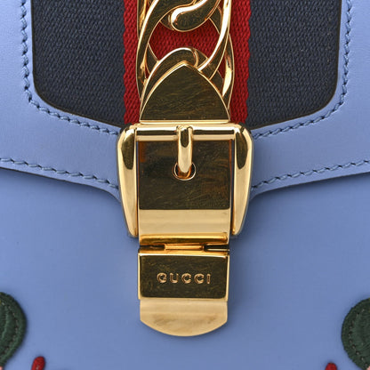 Gucci Calfskin Embroidered Medium Sylvie Top Handle Bag Clear Sky Blue