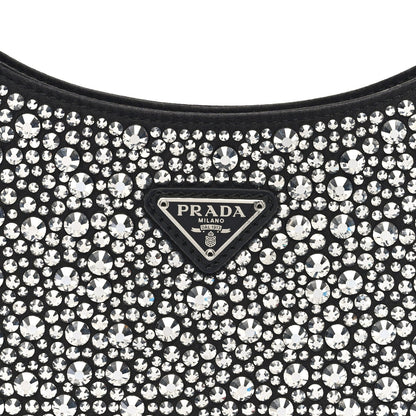Prada Satin Crystal Cleo Adjustable Strap Shoulder Bag Metal