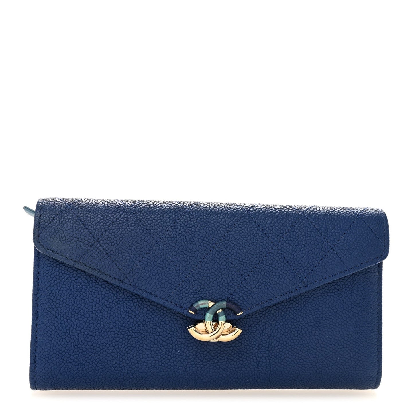 Chanel Caviar Quilted CC Box Gusset Flap Wallet Blue