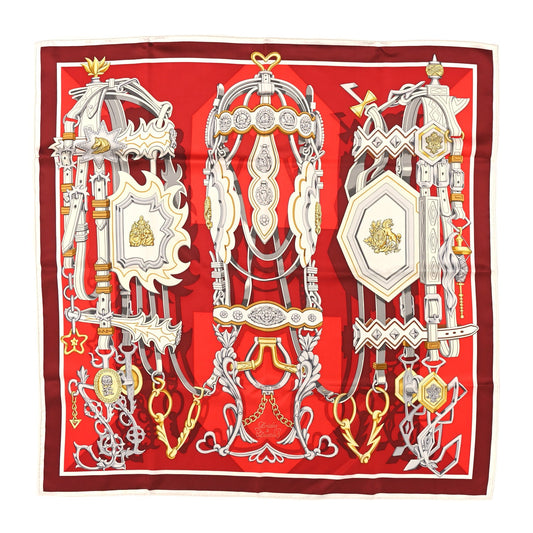 Hermes Silk Brides Et Destin Scarf 90 Rouge Gris Argent White
