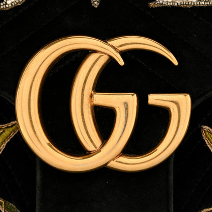 Gucci Velvet Matelasse Loved Embroidered Medium GG Marmont Shoulder Bag Black
