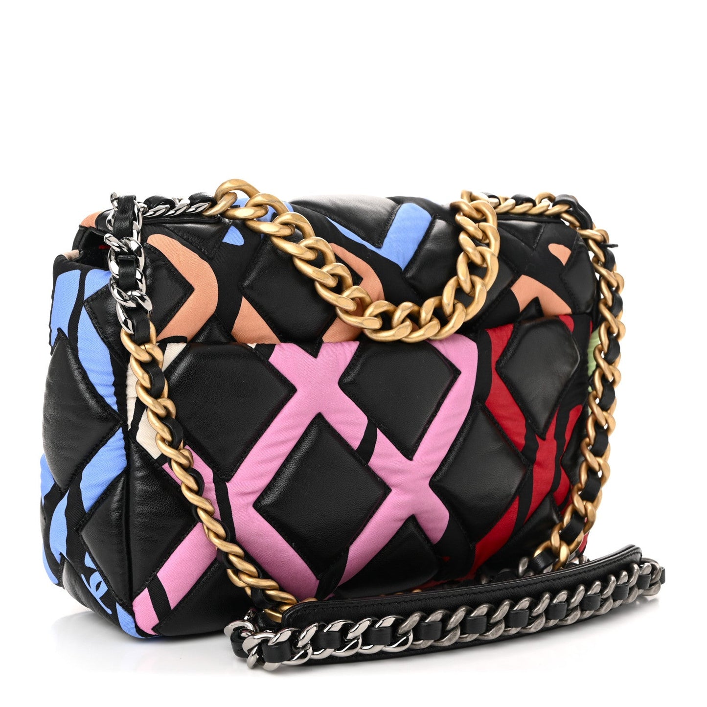 Chanel Lambskin Printed Fabric Medium Chanel 19 Flap Black Multicolor