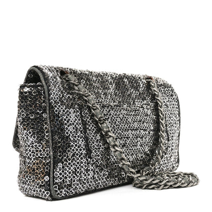 Chanel Sequin Medium Single Flap Dark Silver