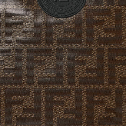 Fendi Glazed Fabric Vitello Century FF 1974 Stamp Patch Large Flat Pouch Mogano Panna Black