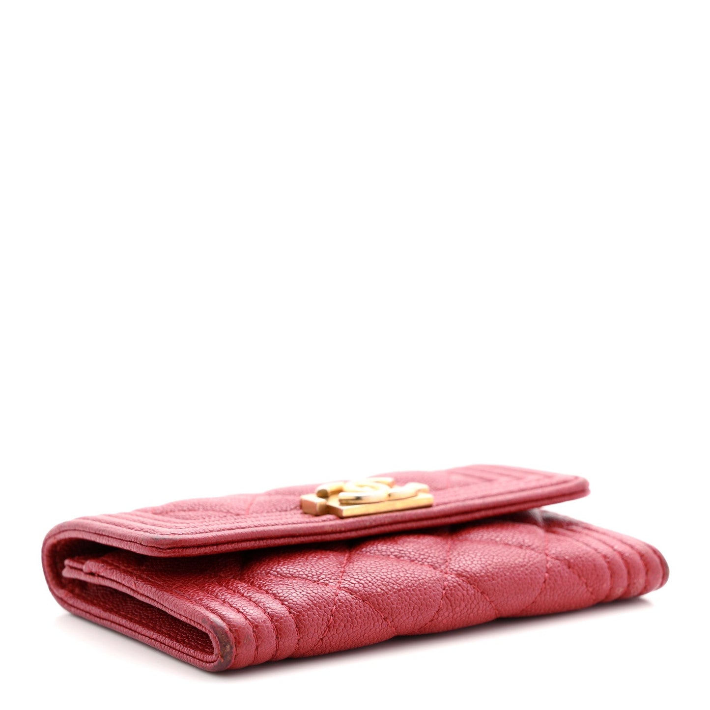 Chanel Caviar Quilted Boy Flap Card Holder Wallet Red