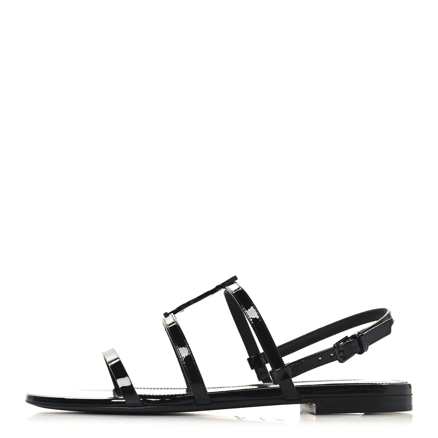 Saint Laurent Patent Calfskin Cassandra Monogram Sandals 35.5 Black