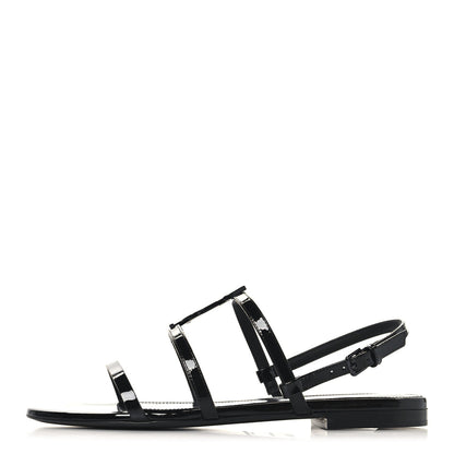 Saint Laurent Patent Calfskin Cassandra Monogram Sandals 35.5 Black