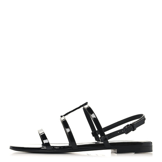 Saint Laurent Patent Calfskin Cassandra Monogram Sandals 35.5 Black