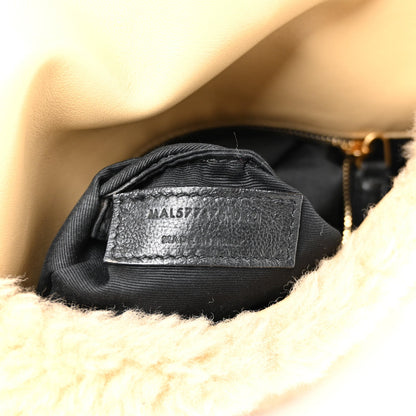 Saint Laurent Merino Shearling Lambskin Quilted Small Loulou Puffer Monogram Chain Satchel Natural Beige