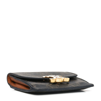 Celine Triomphe Canvas Calfskin Flap Card Holder Tan