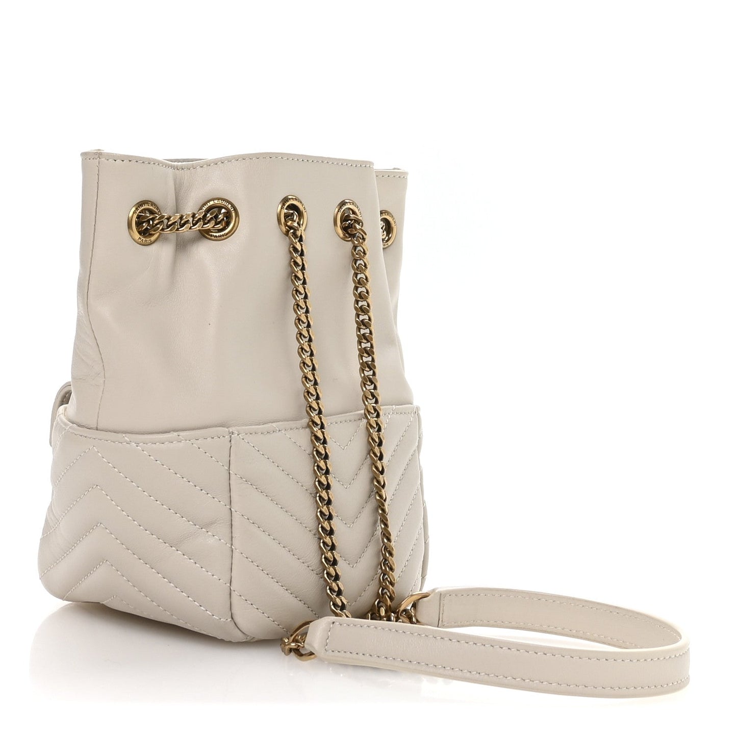Saint Laurent Lambskin Matelasse Monogram Joe Nano Bucket Bag Crema Soft