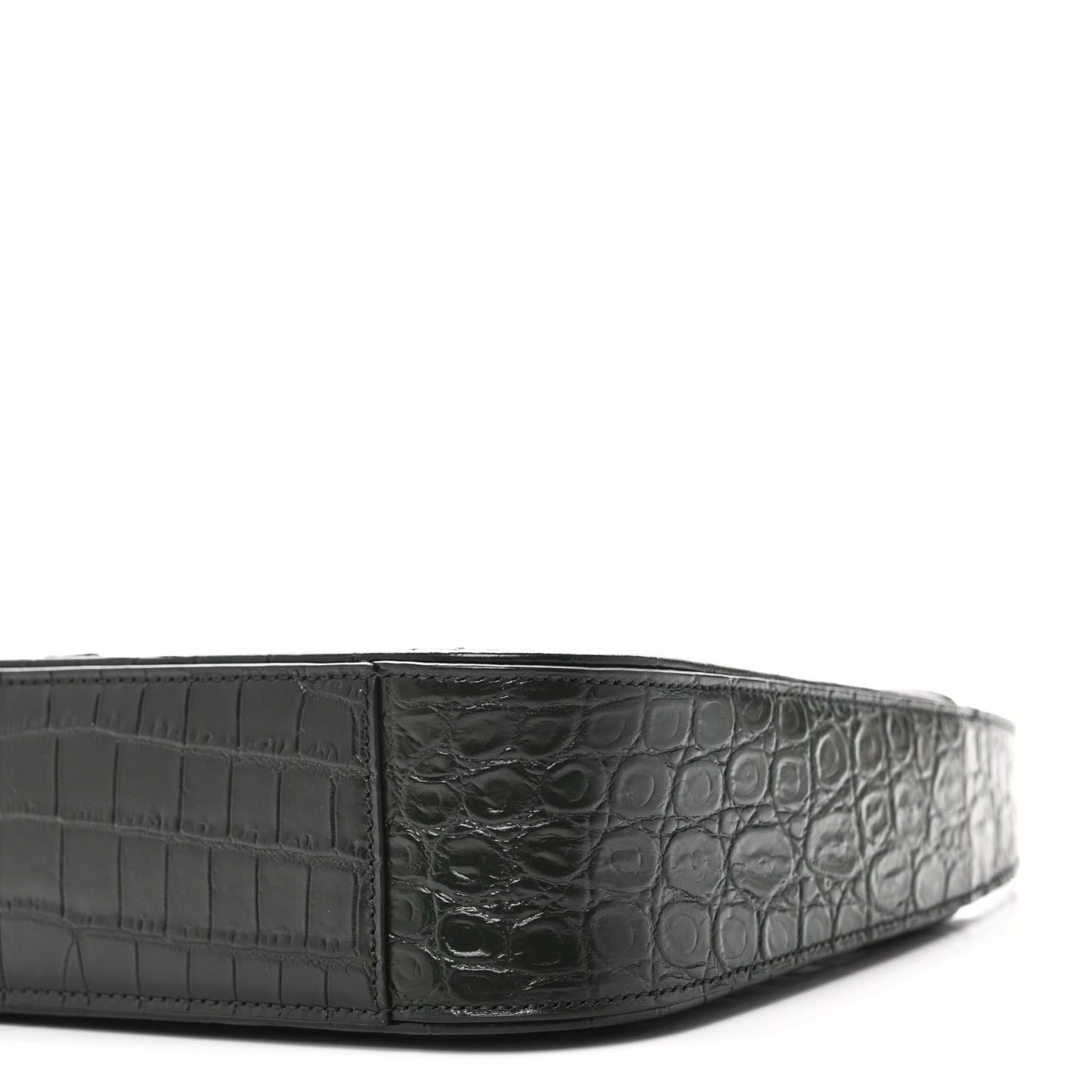 Saint Laurent Calfskin Crocodile Embossed Le 5 A 7 Hobo Dark Green Bottle