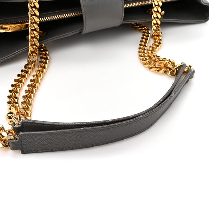 Saint Laurent Grain De Poudre Matelasse Chevron Monogram Shopping Bag Fog