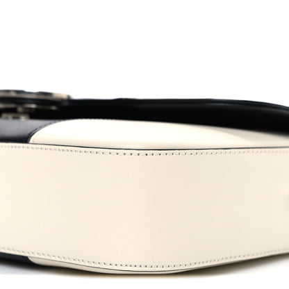 Gucci Senna Calfskin Lines Petite GG Top Handle Shoulder Bag Black Mystic White