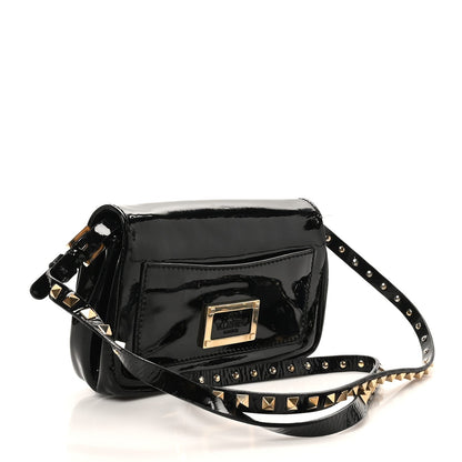 Valentino Garavani Patent Rockstud Flip Lock Flap Black