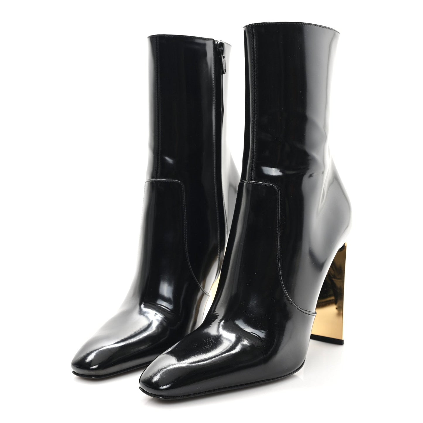 Saint Laurent Patent Marilyn Ankle Zip Boot 38 Black Gold