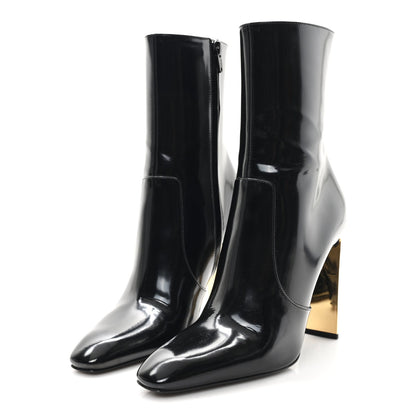Saint Laurent Patent Marilyn Ankle Zip Boot 38 Black Gold