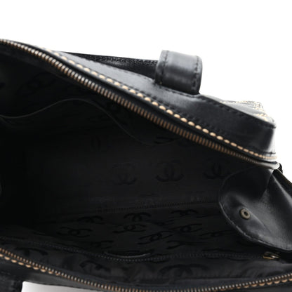 Chanel Calfskin Wild Stitch Vertical Top Handle Bag Black