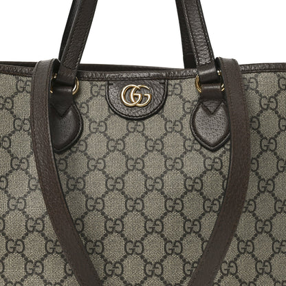 Gucci GG Supreme Monogram Textured Calfskin Small Ophidia Shoulder Tote Bag Beige Ebony New Acero
