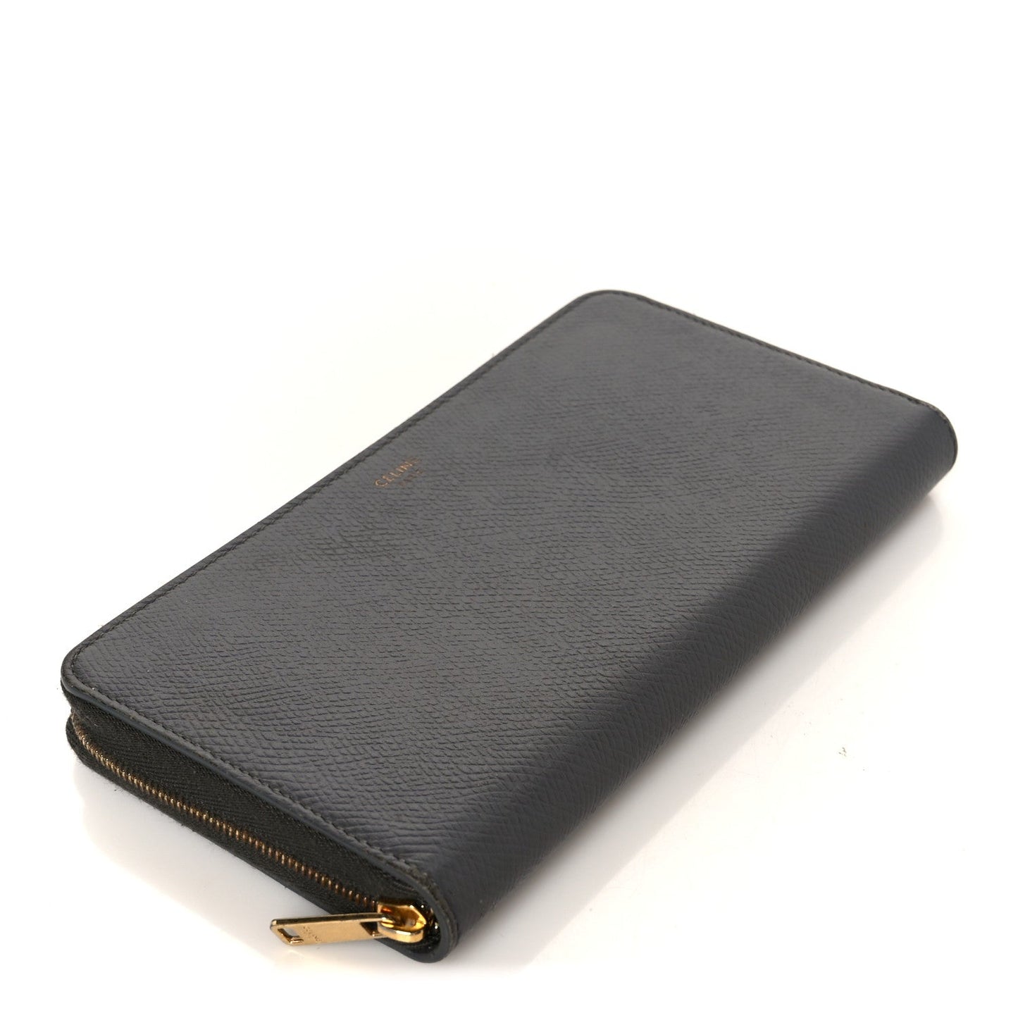 Celine Drummed Calfskin Large Zip Around Multifunction Wallet Grey
