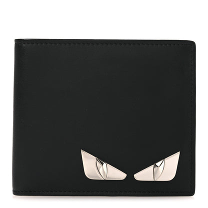 Fendi Calfskin Metal Monster Eyes Bi-fold Wallet Black