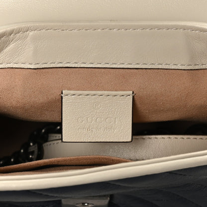 Gucci Vintage Effect Calfskin Matelasse Diagonal Mini Torchon GG Marmont Top Handle Shoulder Bag Blue Agata Mystic White