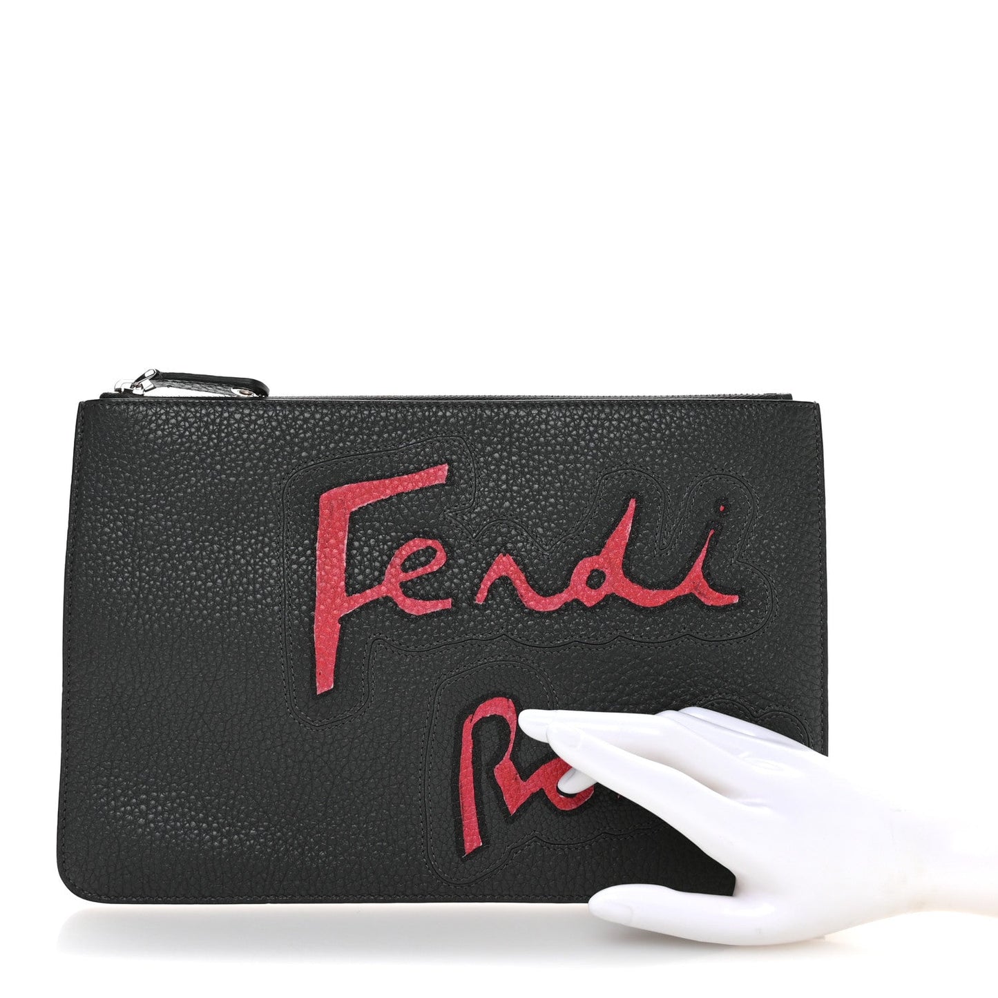 Fendi Cuoio Romano Logo Pouch Black
