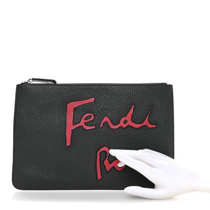 Fendi Cuoio Romano Logo Pouch Black