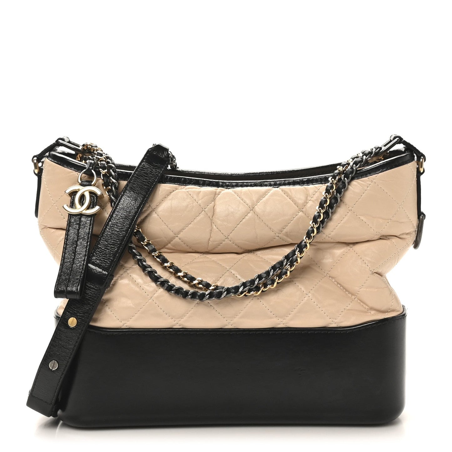 Chanel Aged Calfskin Quilted Medium Gabrielle Hobo Beige Black