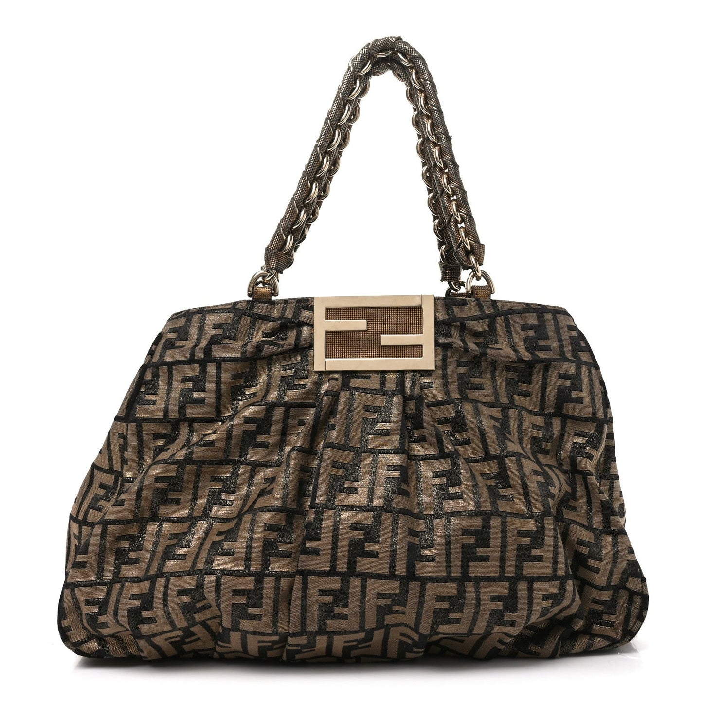 Fendi Metallic Lurex Zucca Mia Tote Bronze