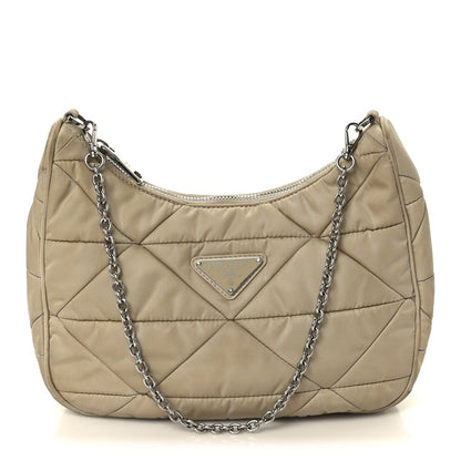 Prada Re-Nylon Triangle Quilted Padded Patchwork System Shoulder Bag Deserto