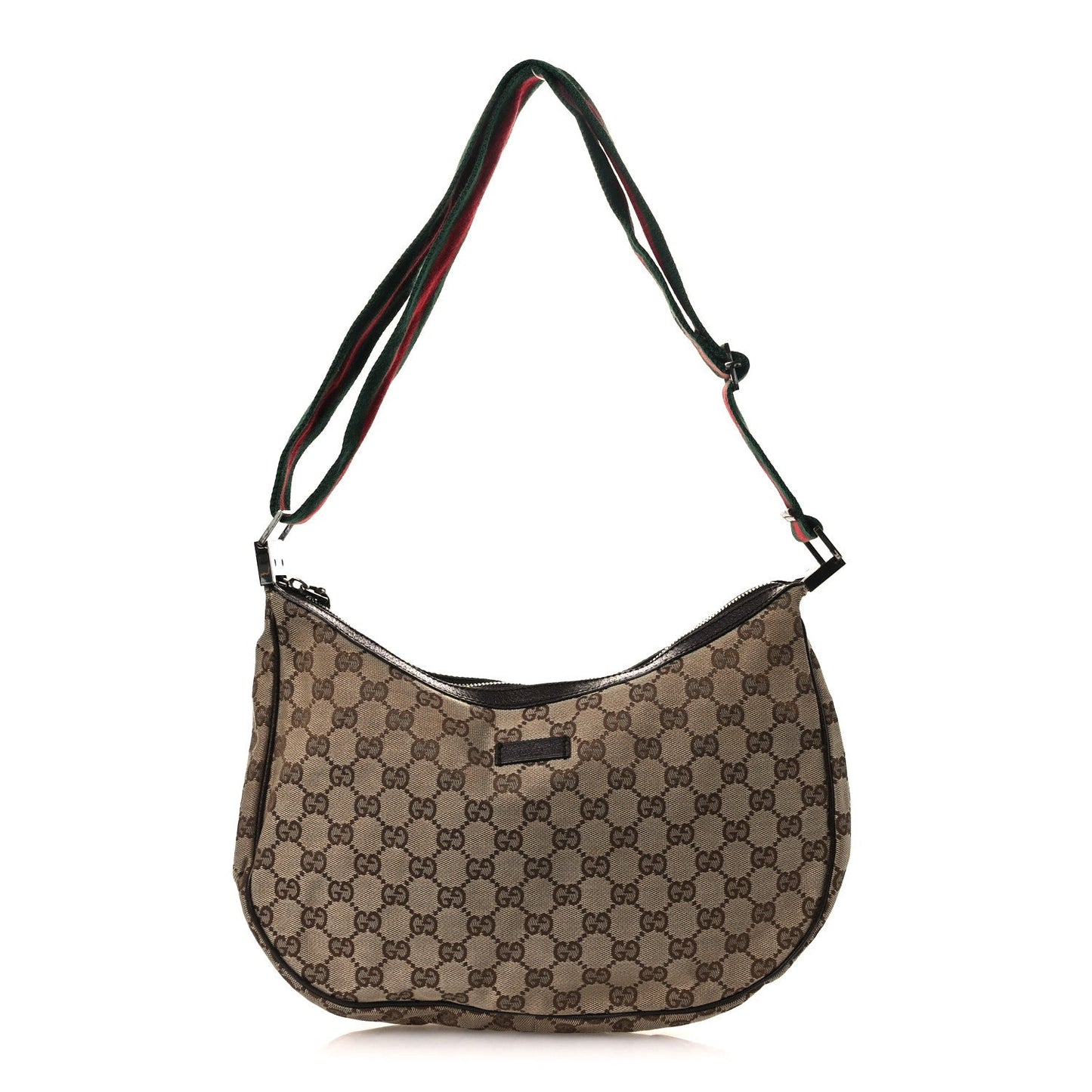 Gucci Monogram Web Medium Half Moon Hobo Dark Brown