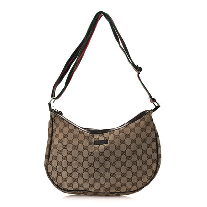 Gucci Monogram Web Medium Half Moon Hobo Dark Brown