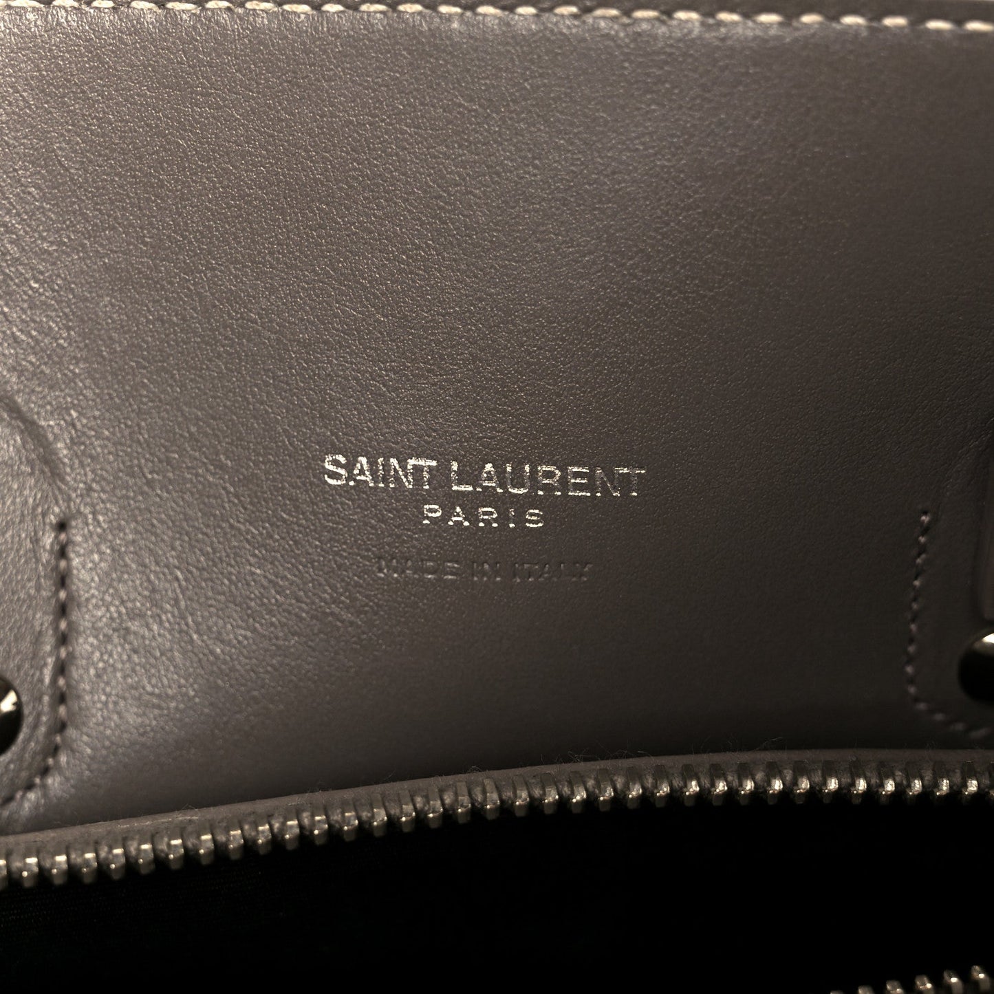 Saint Laurent Grained Calfskin Topstich Baby Sac De Jour Grey