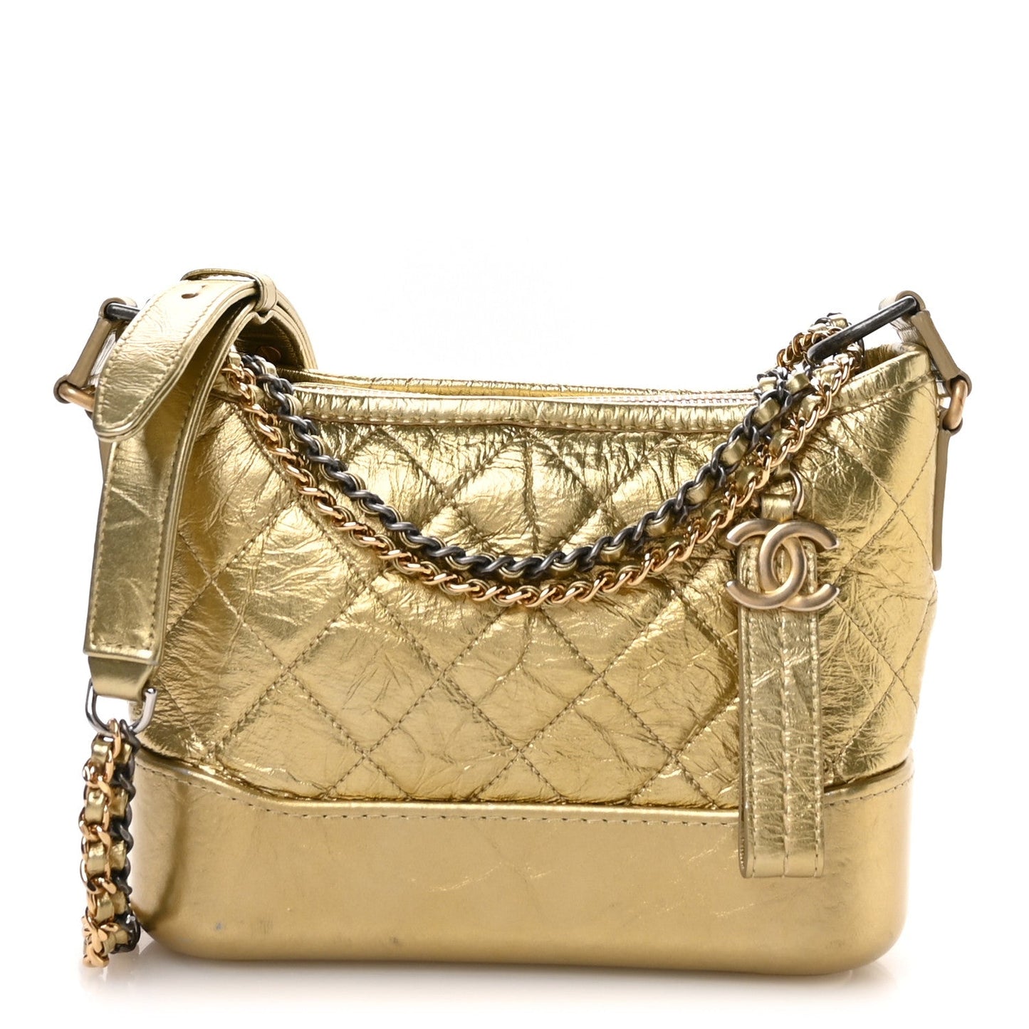 Chanel Metallic Aged Calfskin Quilted Small Gabrielle Hobo Gold